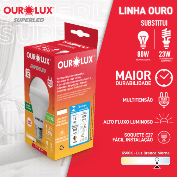 Lâmpada Superled 12W Bivolt 6500K - Ourolux - C-min